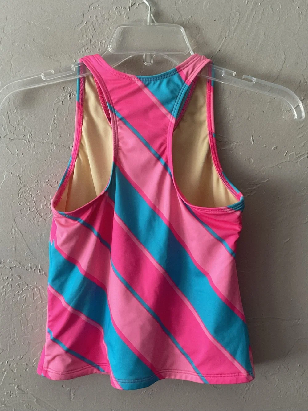 Lands' End Kids Pink & Teal Diagonal Stripe Racerback One-Piece